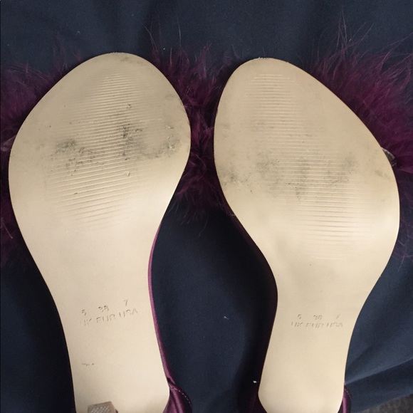 Burgundy High Heels Feather Sandals - Picture 3 of 5
